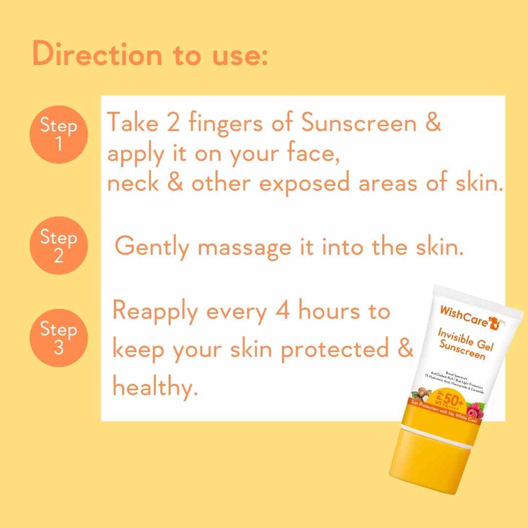 direction to use invisible gel spf sunscreen for face