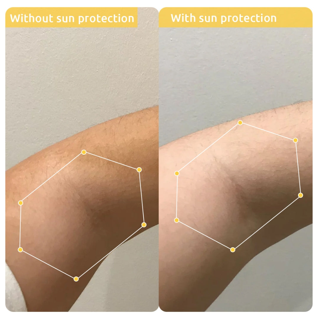 before after images of using sunscreen body lotion