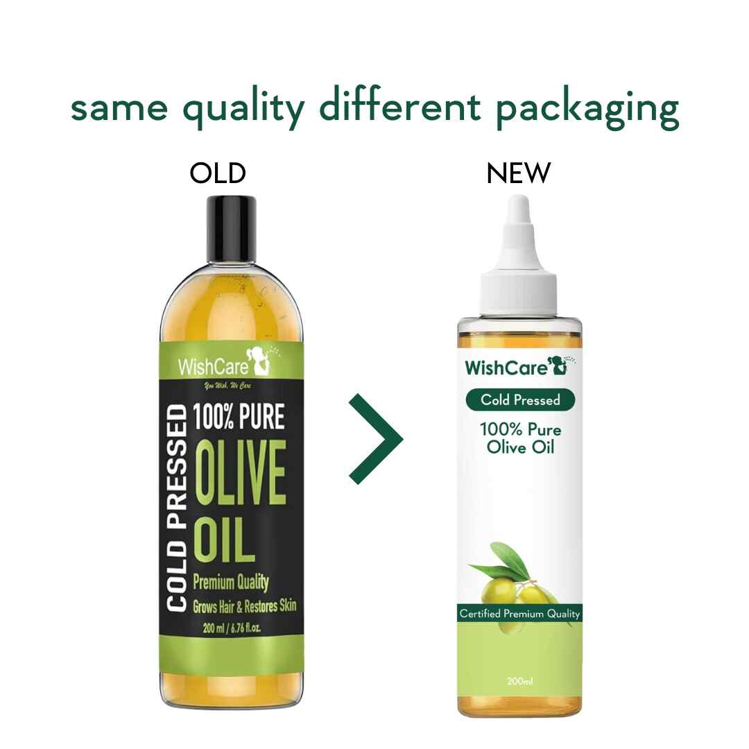 old and new packaging image of wishcare extra virgin olive oil