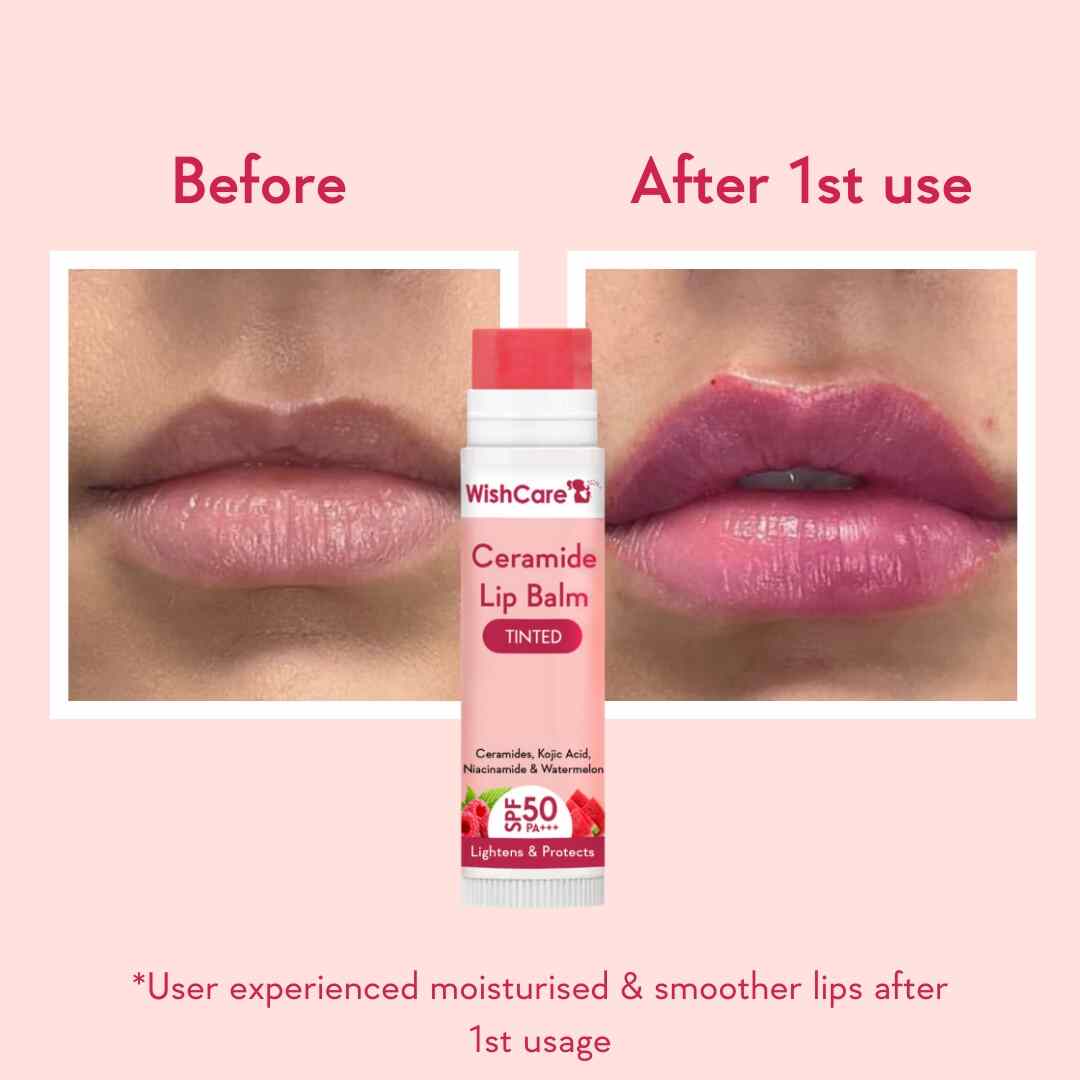 before and after images that showcase the difference using the spf lip balm