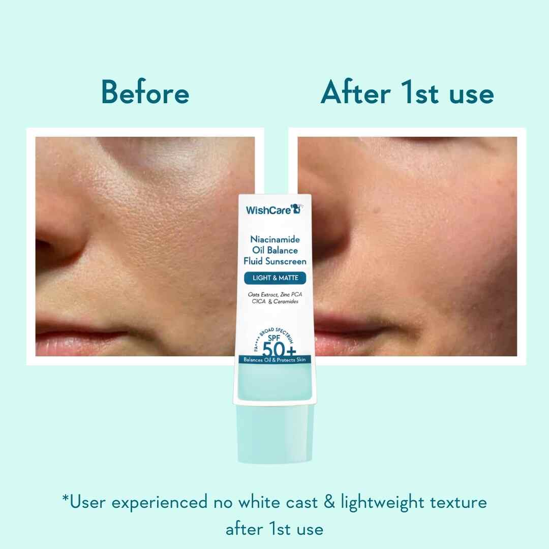 before and after images showing the difference after using the best sunscreen for oily skin