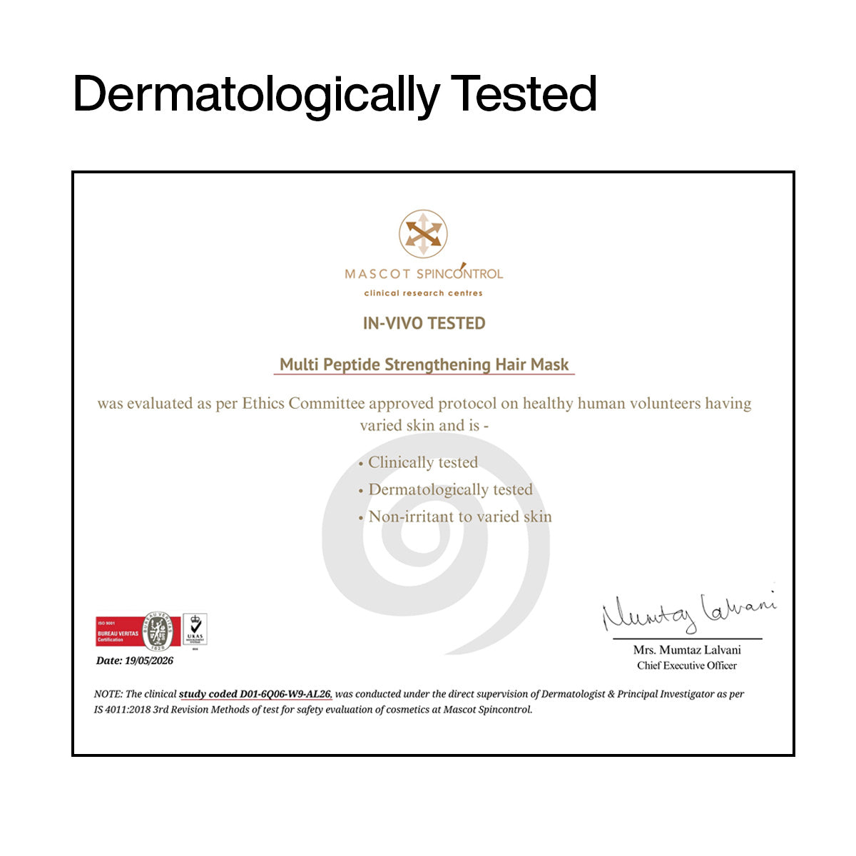In Vivo tested certificate of wishcare strengthening hair mask