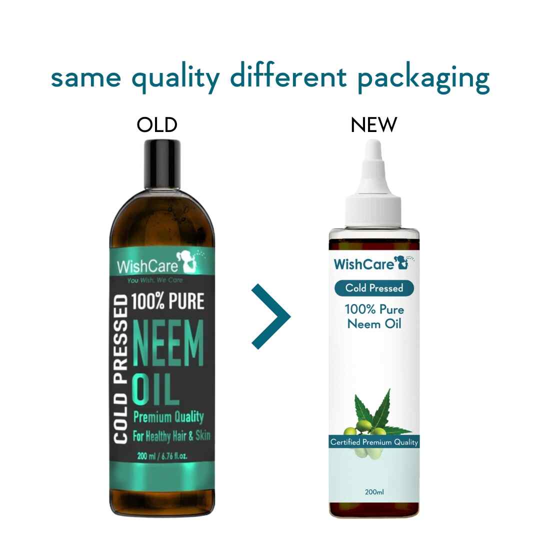 old and new packaging image of wishcare neem oil