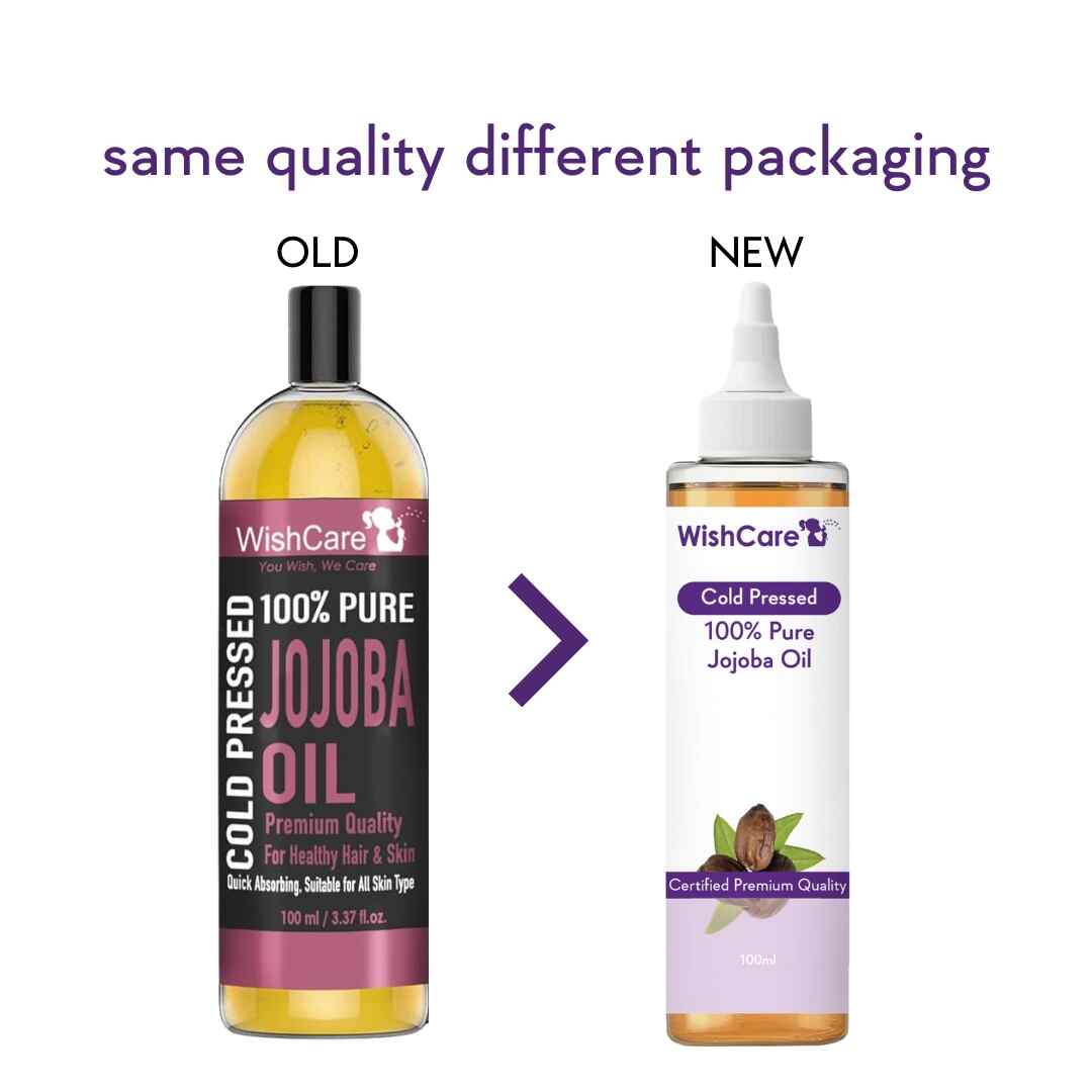 old and new packaging image of  jojoba oil for hair
