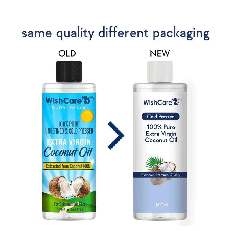 old and new packaging image of pure coconut oil