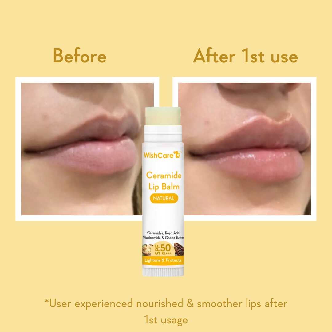 before and after images that showcase the difference using the spf lip balm