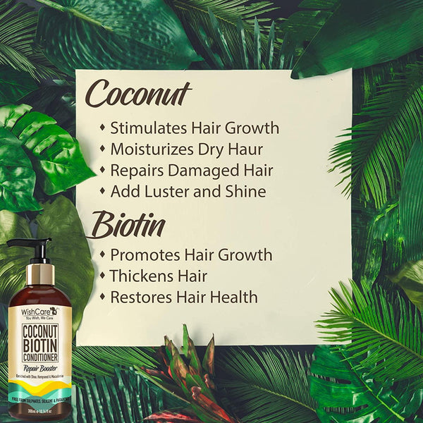 Coconut Biotin Conditioner - Repair Booster - For All Hair Types -300ml - WishCare - coconut-biotin-conditioner-repair-booster - __tab1:how-to-shampoo, __tab2:complete-ingredient-list-coconut