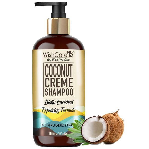 Coconut Biotin Shampoo - Repairing Formula - For All Hair Types -300ml - WishCare - coconut-creme-shampoo-biotin - __tab1:how-to-shampoo, __tab2:complete-ingredient-list-coconut-creme-shampoo