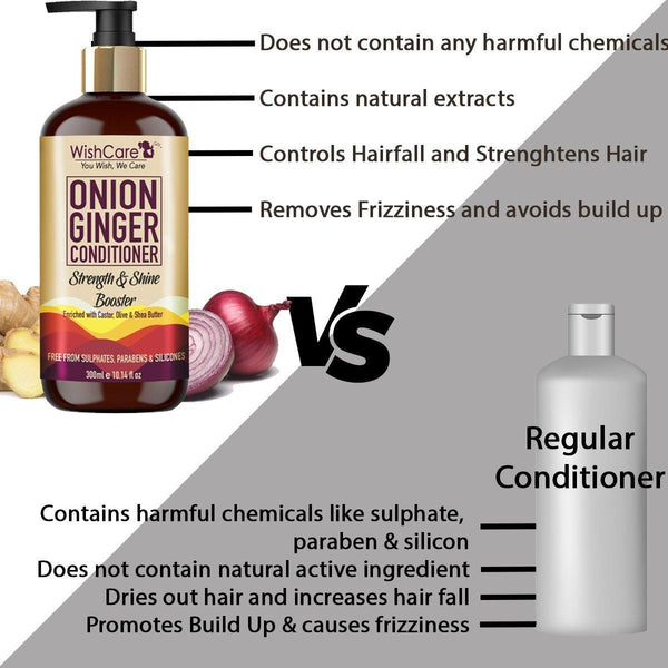 Onion Ginger Conditioner - Strength Booster - For All Hair Types - 300 ml - WishCare - onion-ginger-conditioner - __tab1:how-to-shampoo, __tab2:complete-ingredient-list-onion-ginger-shampoo, 