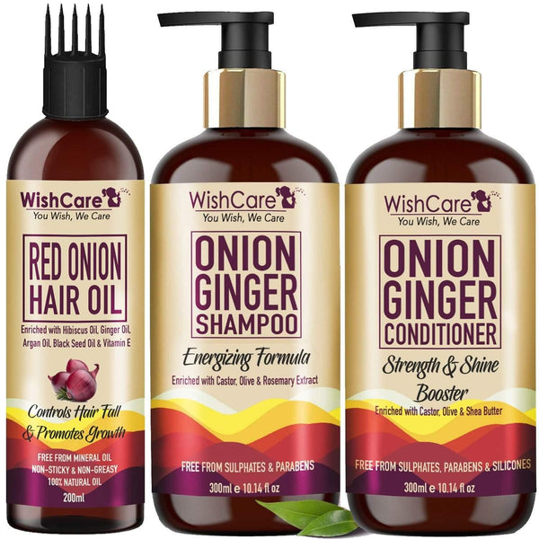 Onion Ginger Hair Combo - Strengthening Formula - Anti Hair Fall Kit - WishCare - wishcare-onion-ginger-hair-combo-energizing-formula-for-all-hair-types - __tab1:how-to-shampoo, __tab2:comple