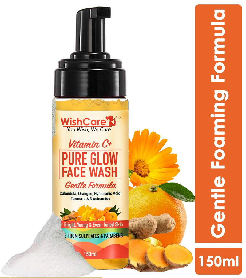 Vitamin C+ Pure Glow Face Wash - Vitamin C, Hyaluronic Acid, Niacinamide, Oranges, Calendula & Turmeric - For Glowing, Bright & Young Skin - 150 ml - WishCare - vitamin-c-face-wash - __tab1:c